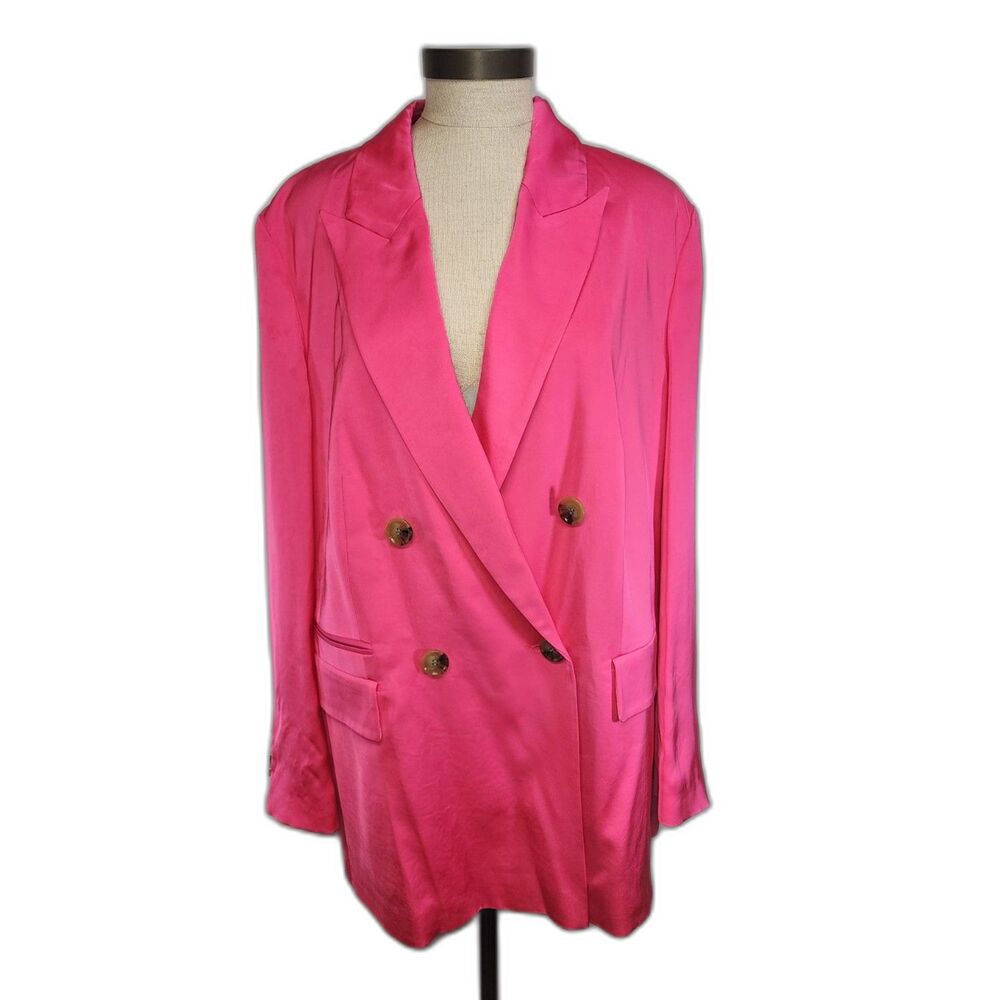 NWT BOSS x Alicia Schmidt Pink Satin Double Breasted Blazer Jacket Size 12